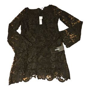 Astars Small Black Long Sleeve Lace Mini Dress